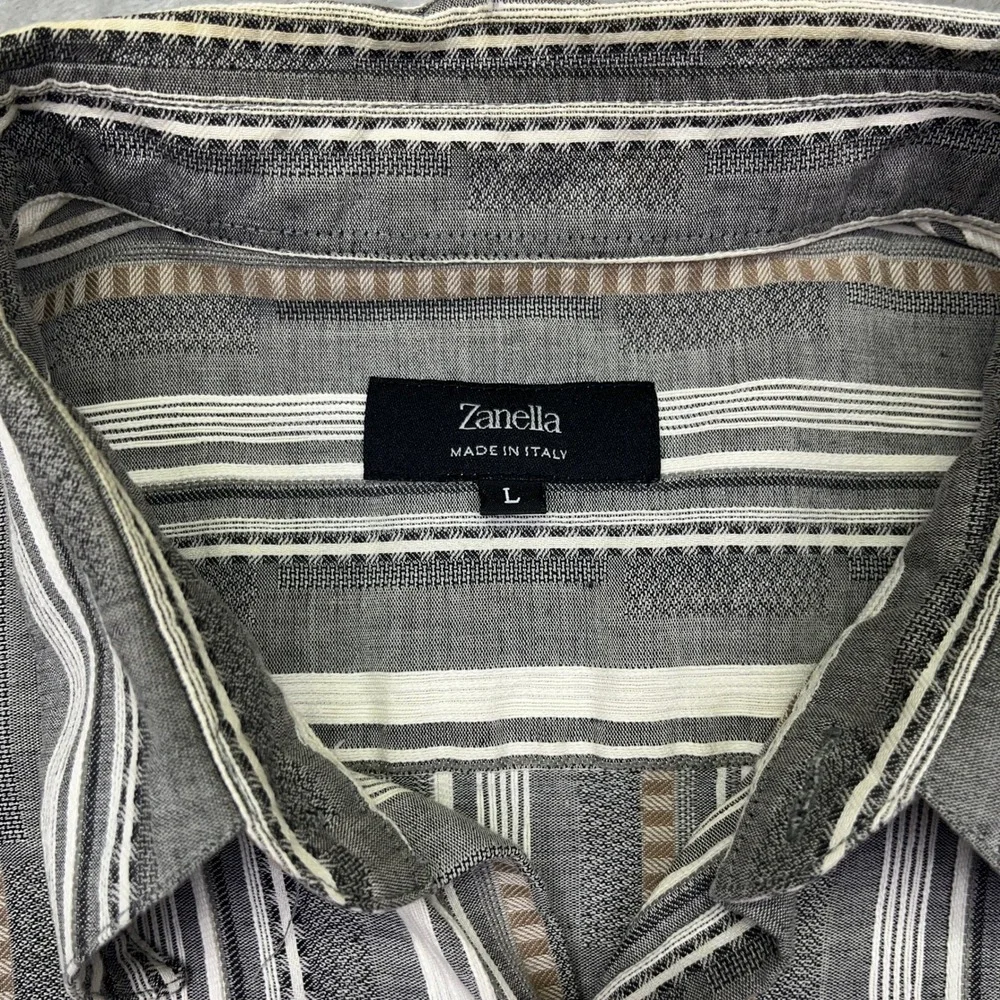 Lot of 2 Zanella Button-Up Shirt Plaid Striped‎ Long Sleeve Made in Italy L Boho